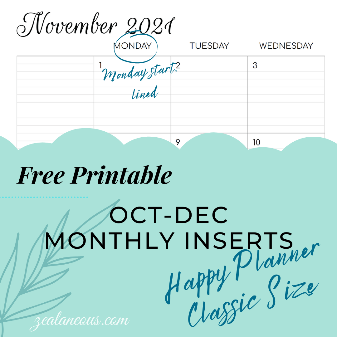 Free printable dated calendar pages for the rest of 2021 (HP Classic size)
