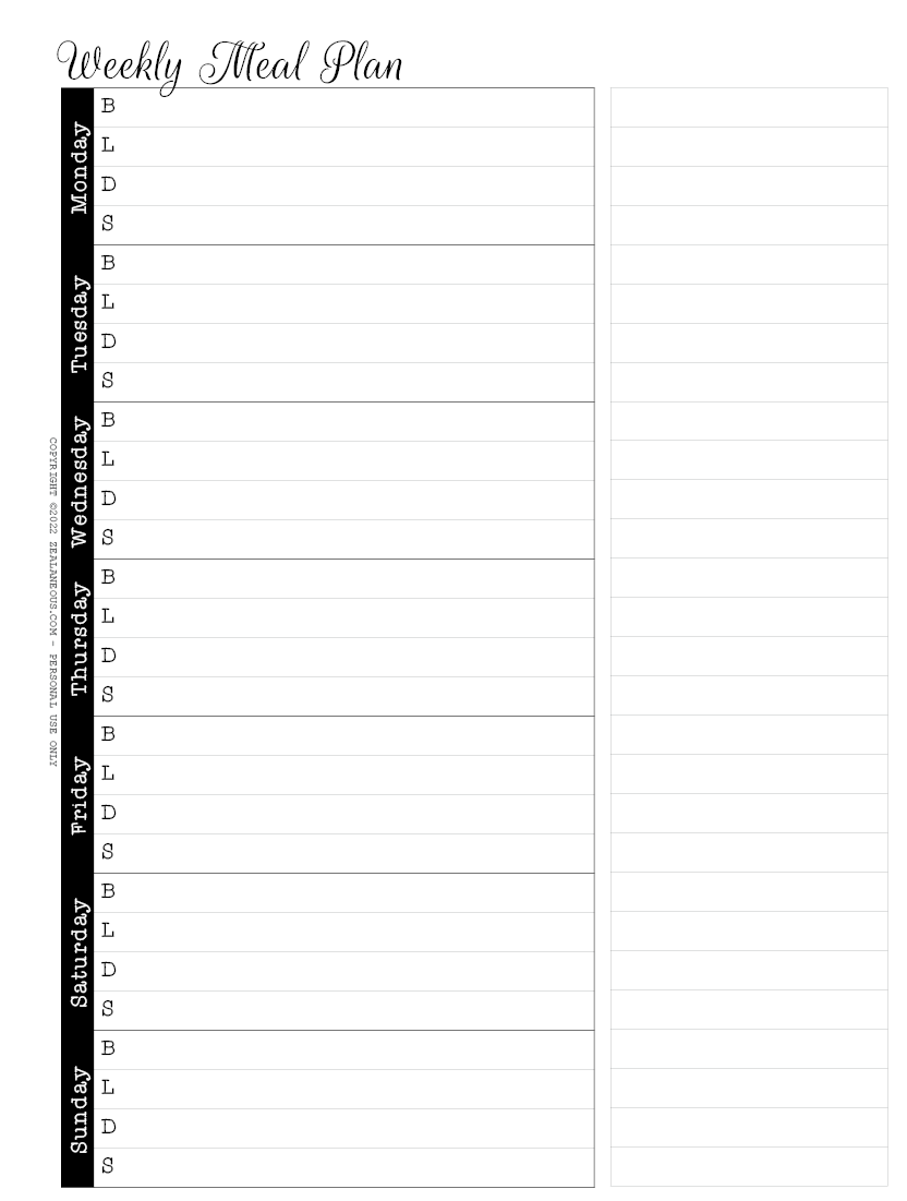 Undated Weekly Meal Planner – HPC size