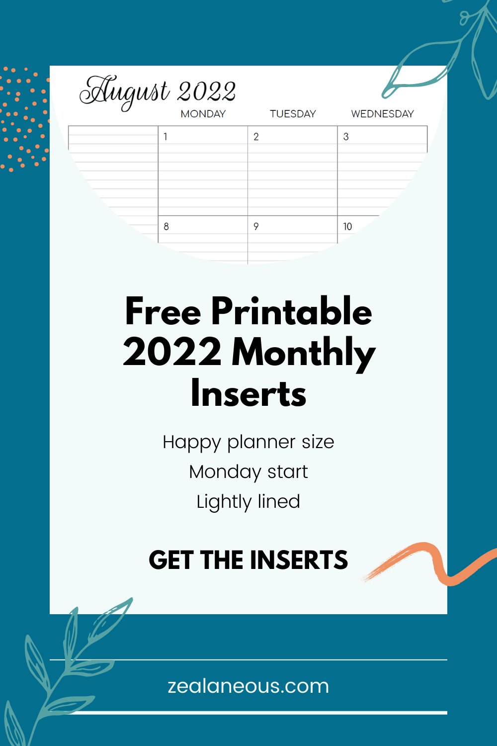 Free printable dated calendar pages for 2022 (HP Classic size)