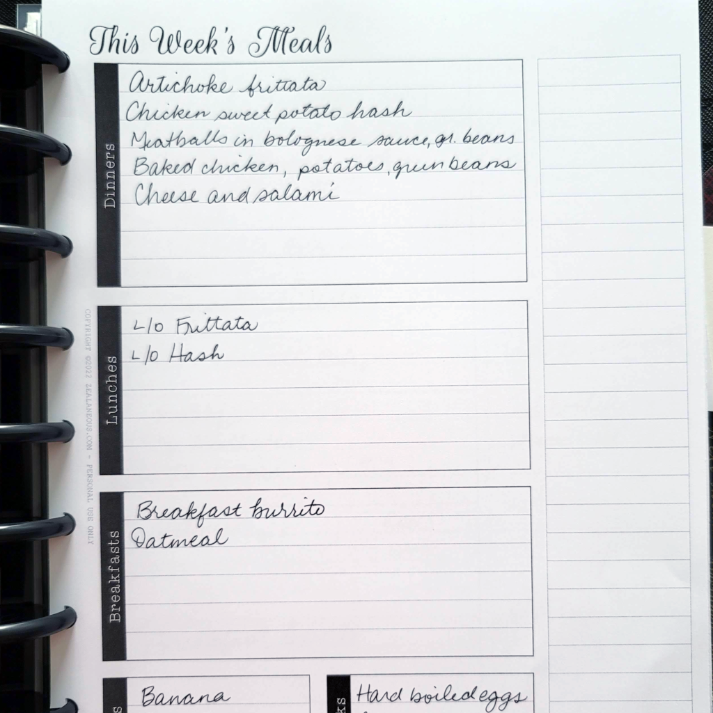 Free Weekly Menu Plan Printable Planner Insert for Happy Planner Classic size planner