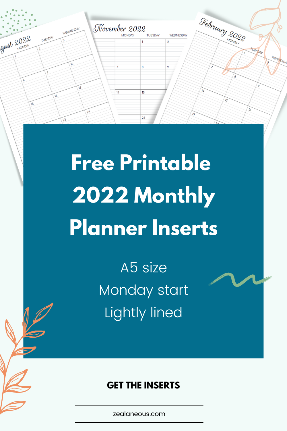 Free printable dated calendar pages for 2022 (A5 size)