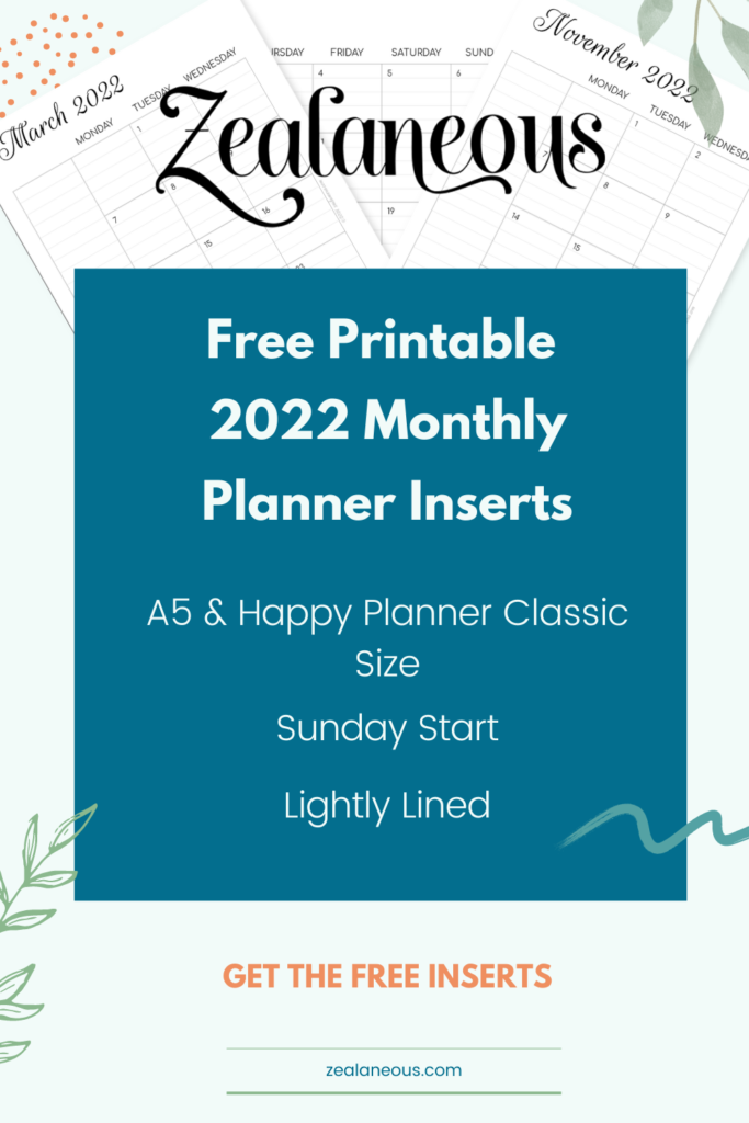 Free Printable HPC & A5 Planner Inserts - MO2P Sunday Start Zealaneous