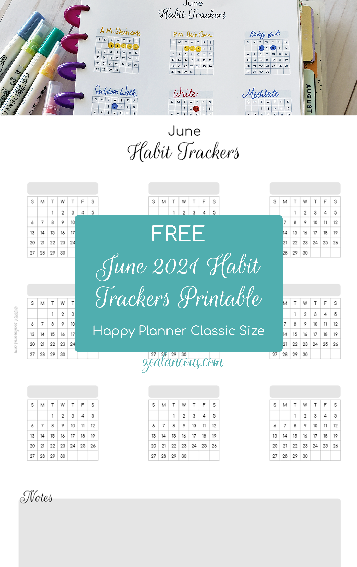 Free Printable Planner Insert – June 2021 Habit Trackers (HP Classic Size)