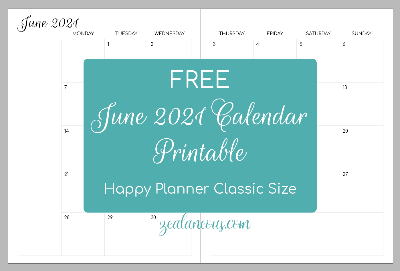 Free June 2021 Printable Calendar for Happy Planner Classic