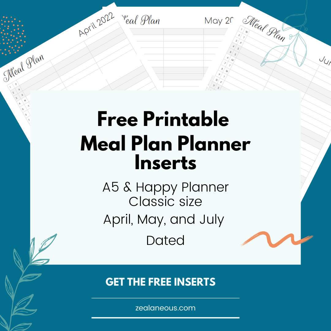 Meal Plan Inserts – Free Printables for April, May, June 2022