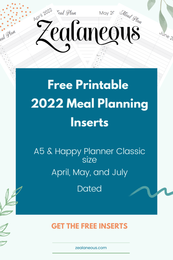 Q2 2022 Free Printable Meal Plan Inserts