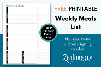 Weekly Menu Plan Inserts – Free Happy Planner Size Printable