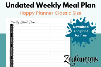 Undated Weekly Meal Plan Inserts – Free Happy Planner Size Printable