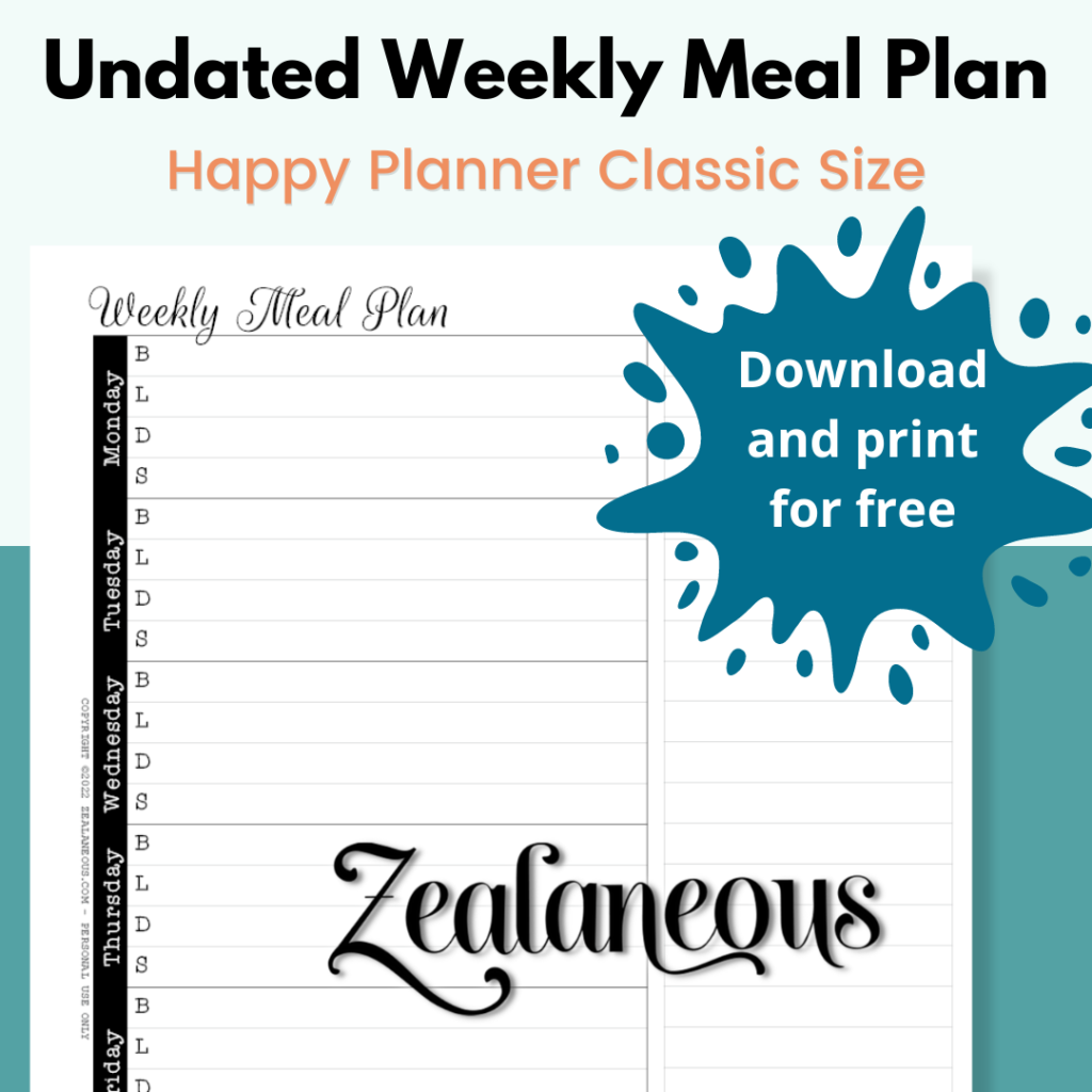 Weekly Undated Meal Plan Printable Happy Planner Free