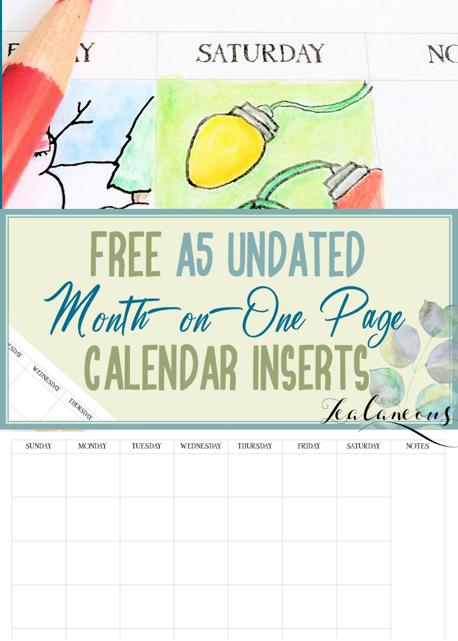 Free Printable Undated A5 Month on One Page Calendar Inserts