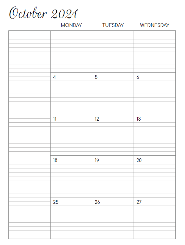 Free Printable 2021 Oct – Dec Monthly Planner Inserts