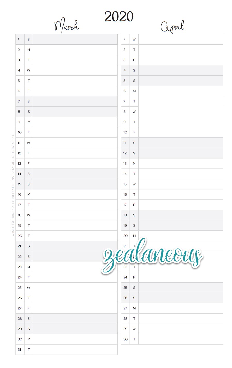 Free Printable Planner Inserts 2020 Future-Planning (Dated) - Zealaneous