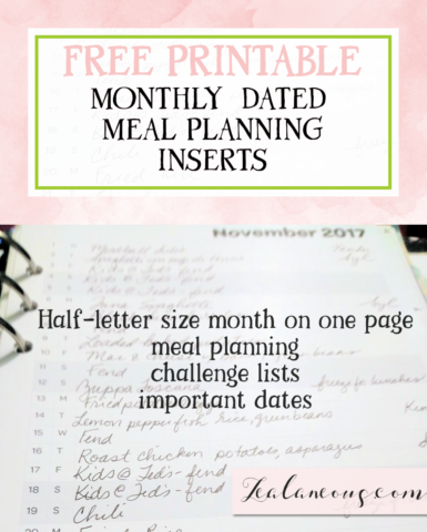 Free half letter size printable month on one page inserts